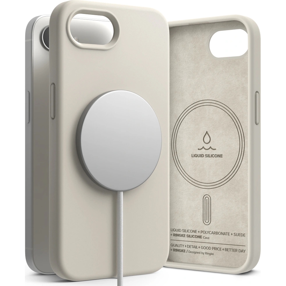 Etui Ringke Silicone Magnetic do Apple iPhone 16e, beżowe